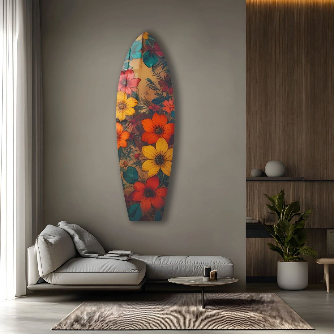 Yellow Red Vintage Flower Surfboard Wall Art - MyPhotoStation