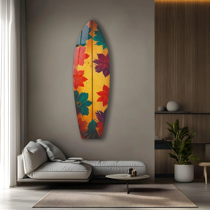 Blue Red Vintage Flower Surfboard Wall Art - MyPhotoStation