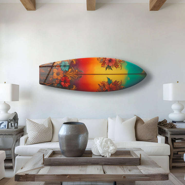 Red Vintage Botanical Surfboard Wall Art - MyPhotoStation
