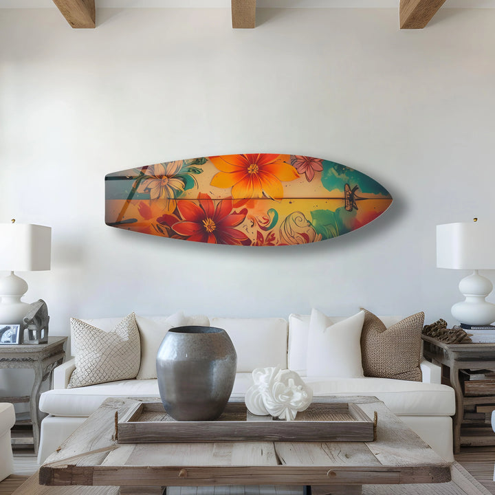 Red & Blue Flowers Surfboard Wall Art - MyPhotoStation
