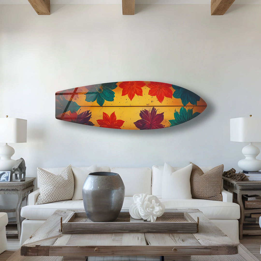 Blue Red Vintage Flower Surfboard Wall Art - MyPhotoStation