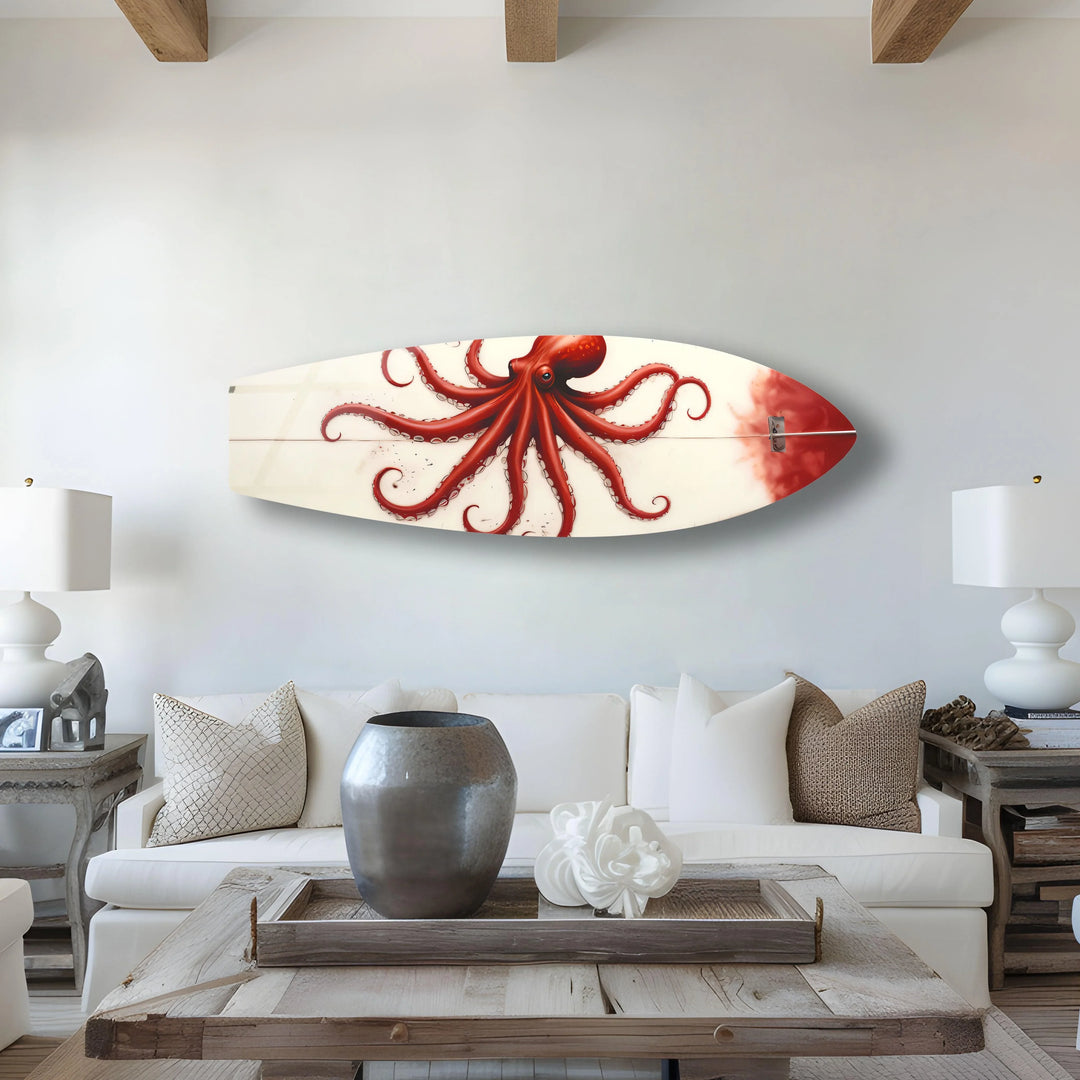 Red Octopus Surfboard Wall Art - MyPhotoStation