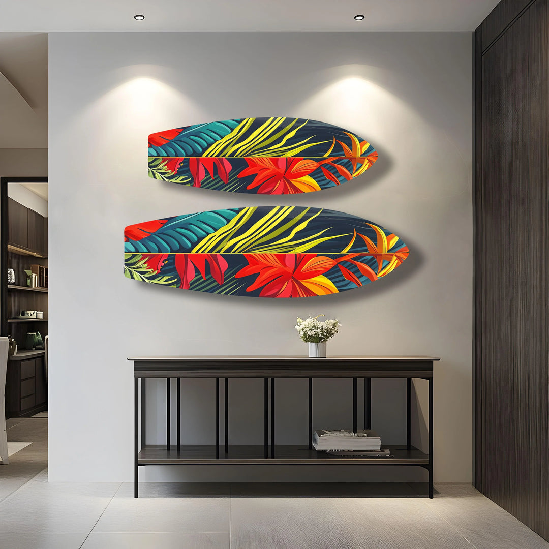 Red Botanical Surfboard Wall Art - MyPhotoStation