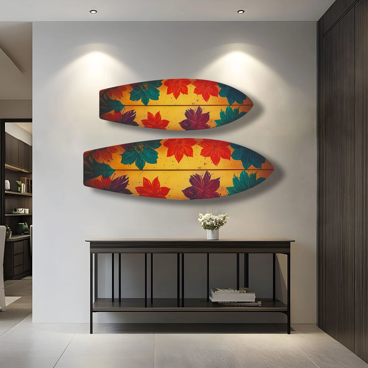 Blue Red Vintage Flower Surfboard Wall Art - MyPhotoStation
