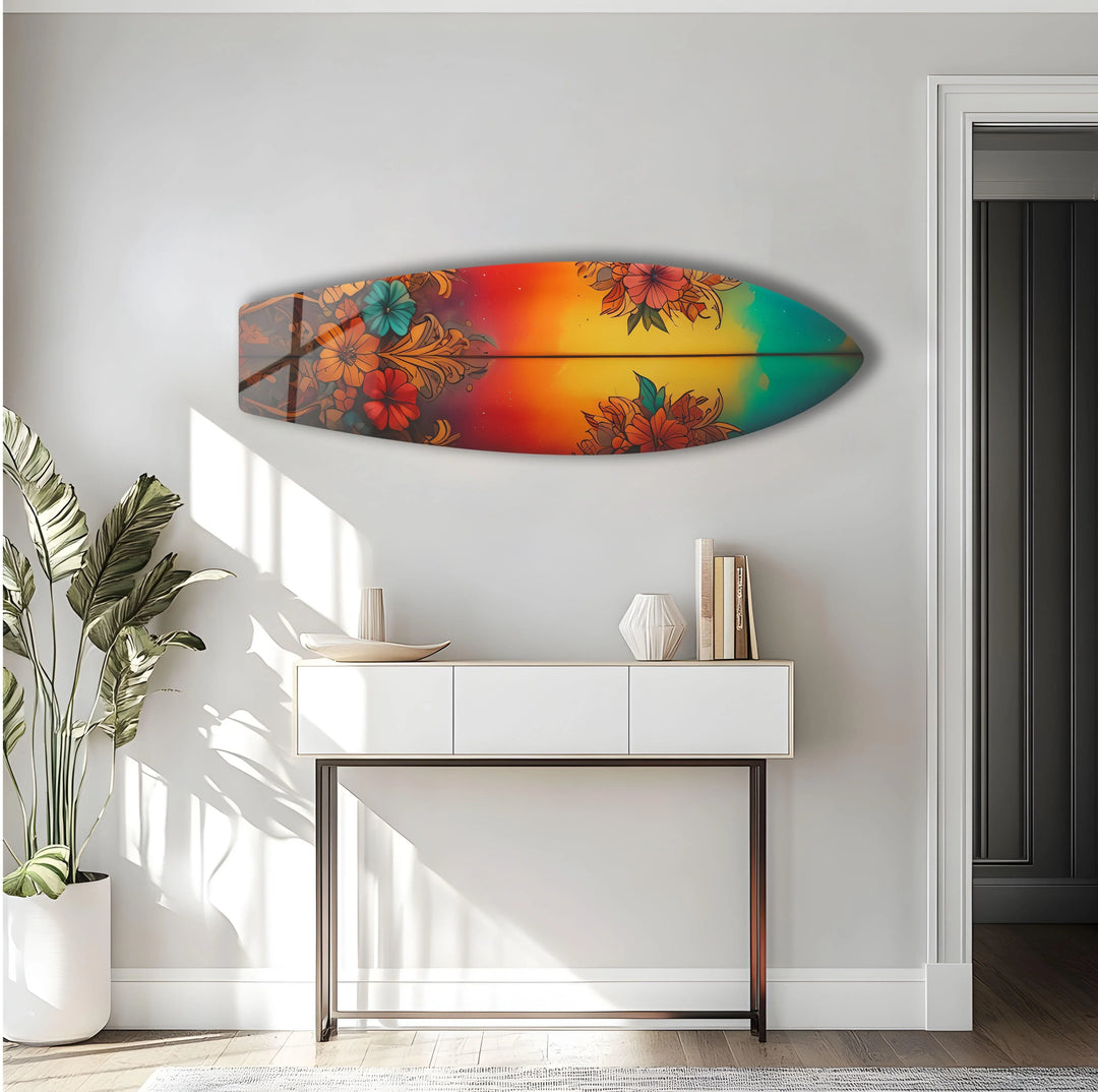 Red Vintage Botanical Surfboard Wall Art - MyPhotoStation