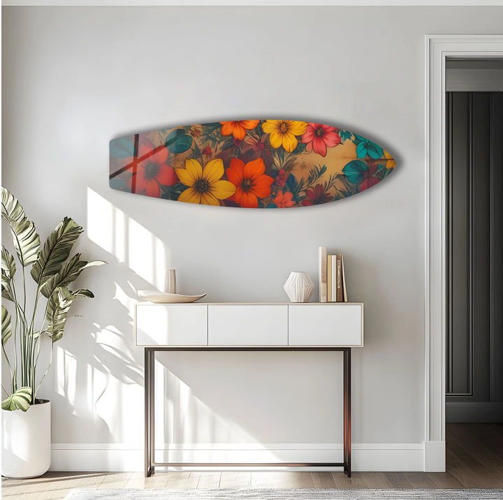 Yellow Red Vintage Flower Surfboard Wall Art - MyPhotoStation