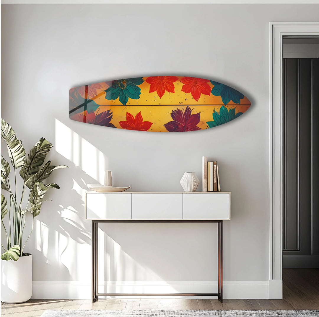 Blue Red Vintage Flower Surfboard Wall Art - MyPhotoStation