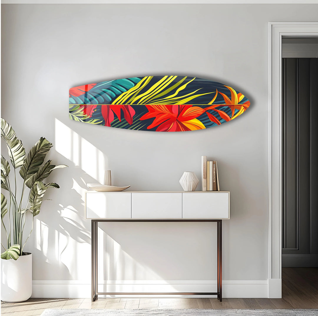 Red Botanical Surfboard Wall Art - MyPhotoStation