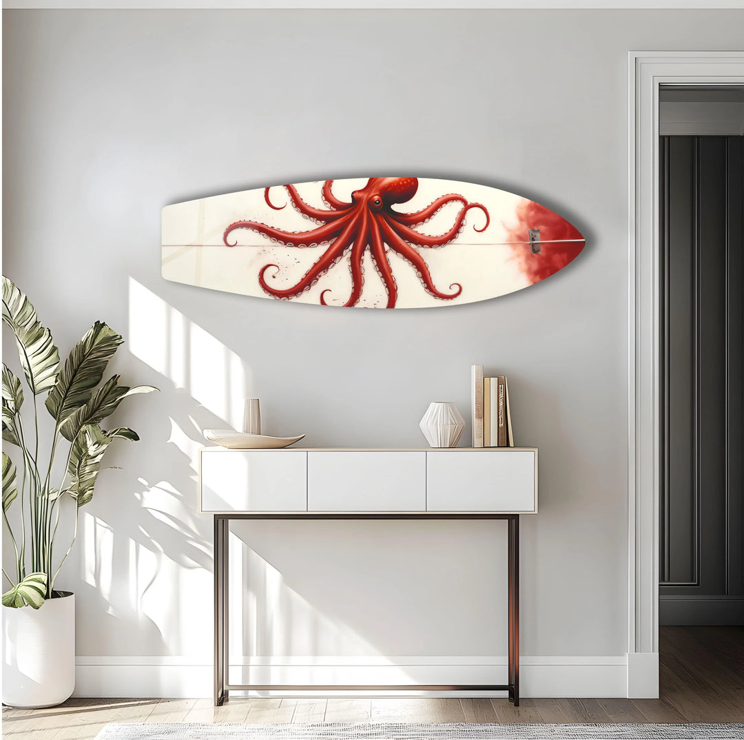 Red Octopus Surfboard Wall Art - MyPhotoStation