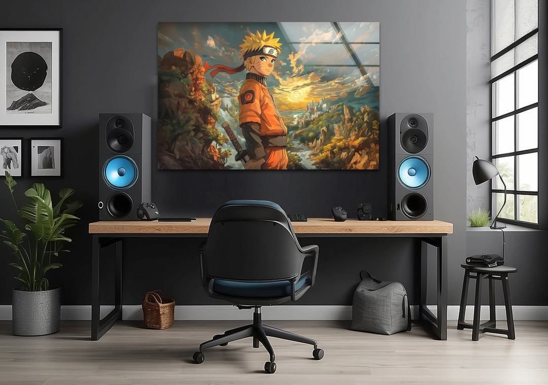 Golden Horizon – Heroic Journey Anime Glass Wall Art