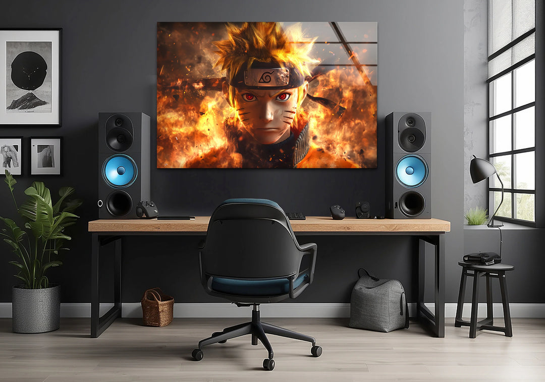 Naruto on Fire Glass Wall Art photo print on glass, prints on glass wall art