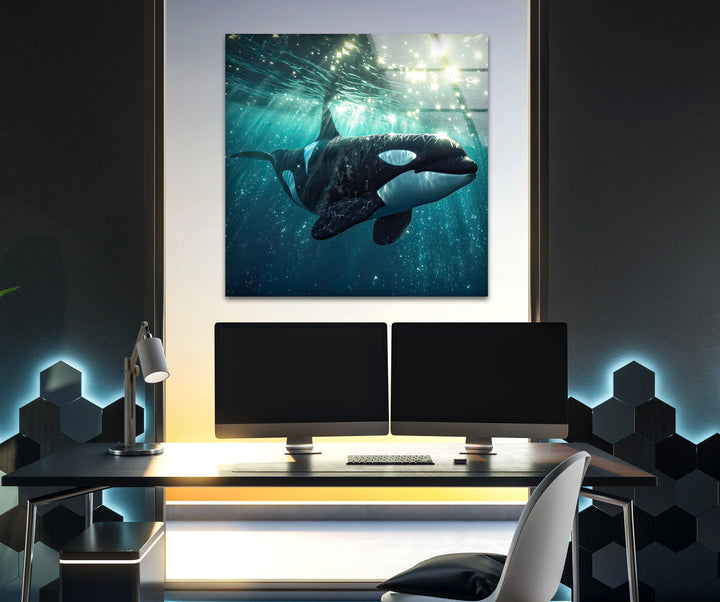 Shiny Orca Glass Wall Art glass pictures for Wall, glass prints wall art