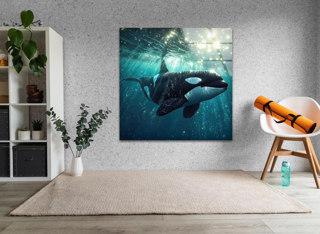 Shiny Orca Glass Wall Art glass image printing, glass prints from photos
