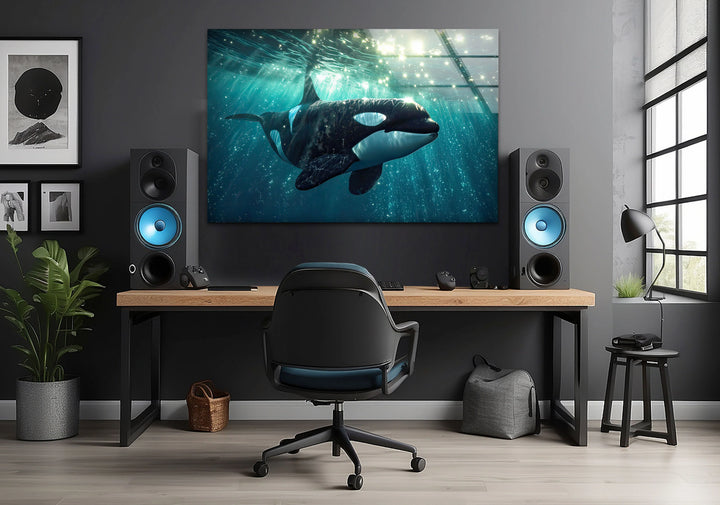 Shiny Orca Glass Wall Art custom glass pictures, glass art prints