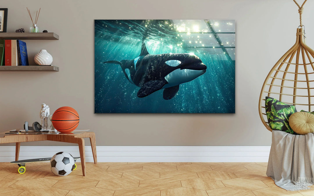 Shiny Orca Glass Wall Art custom glass photo prints, large glass prints