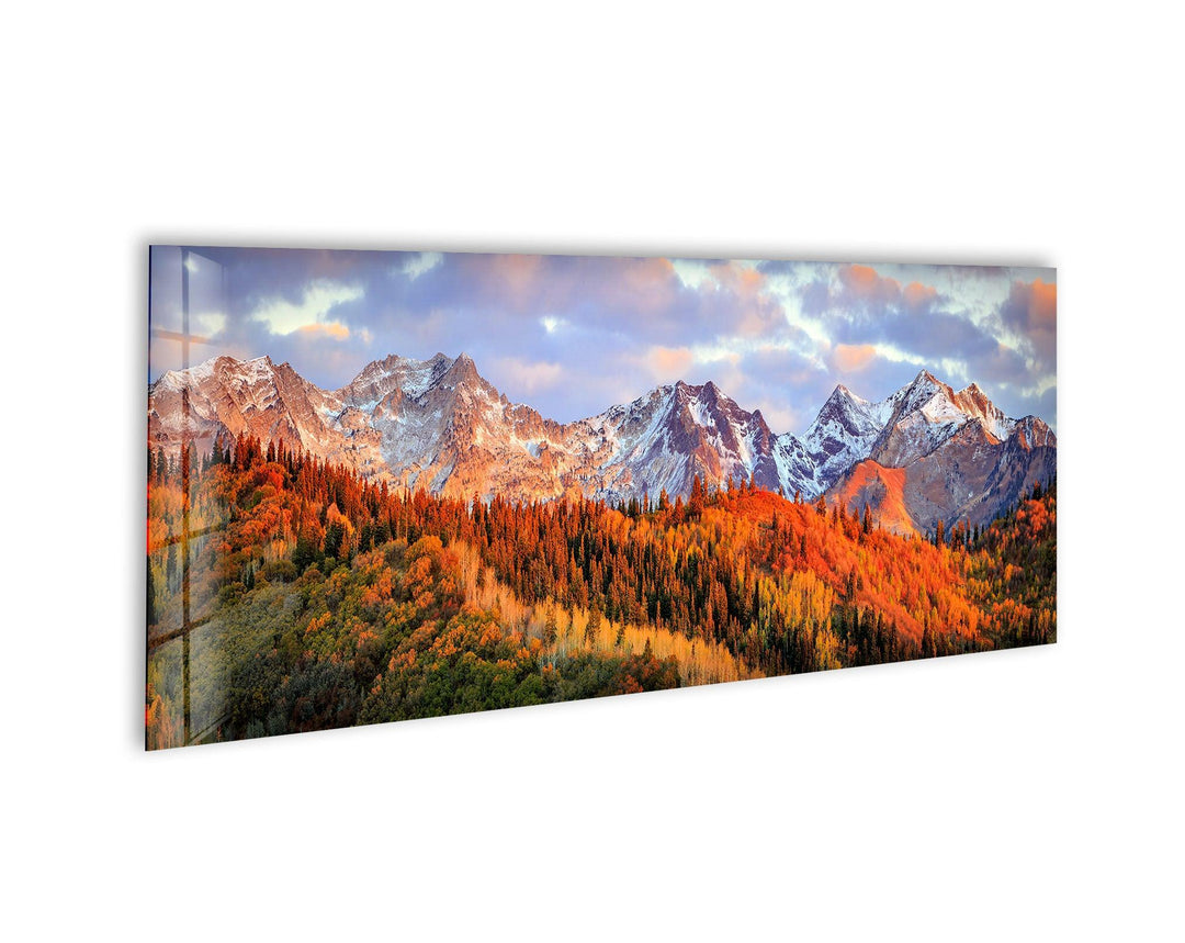 Mountain Autumn Landscape Glass Wall Art, photo print on glass, prints on glass wall art