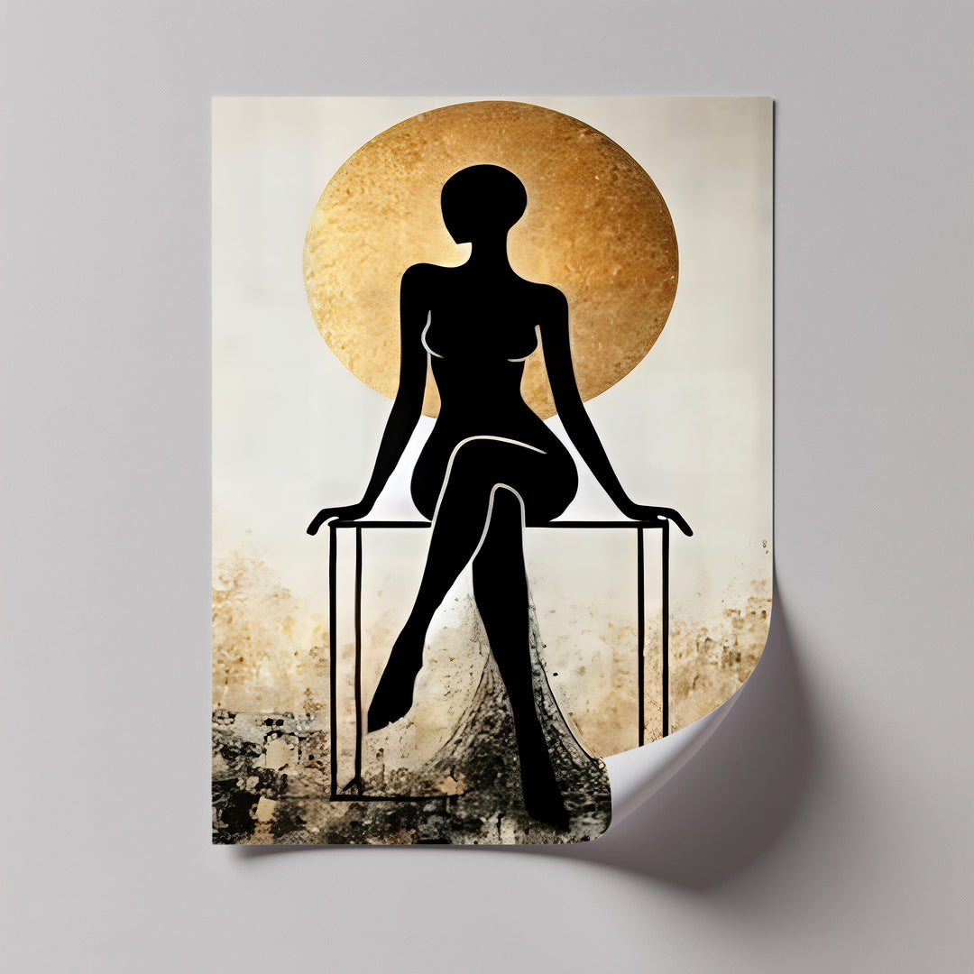 Golden Halo Silhouette – Erotic Canvas Print | Abstract Art