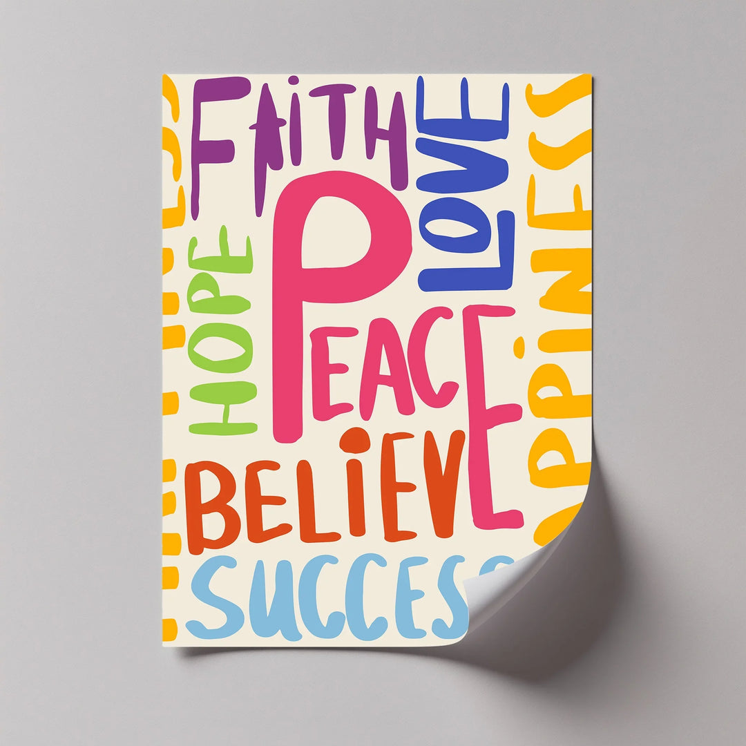 Uplifting quote design featuring faith peace love and hope