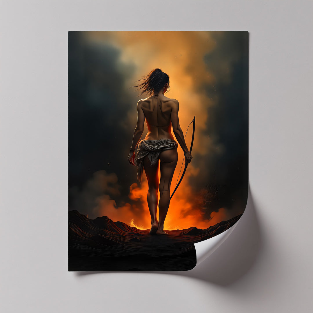Ashen Huntress – Fiery Nude Canvas Wall Art | Artwork Canvas