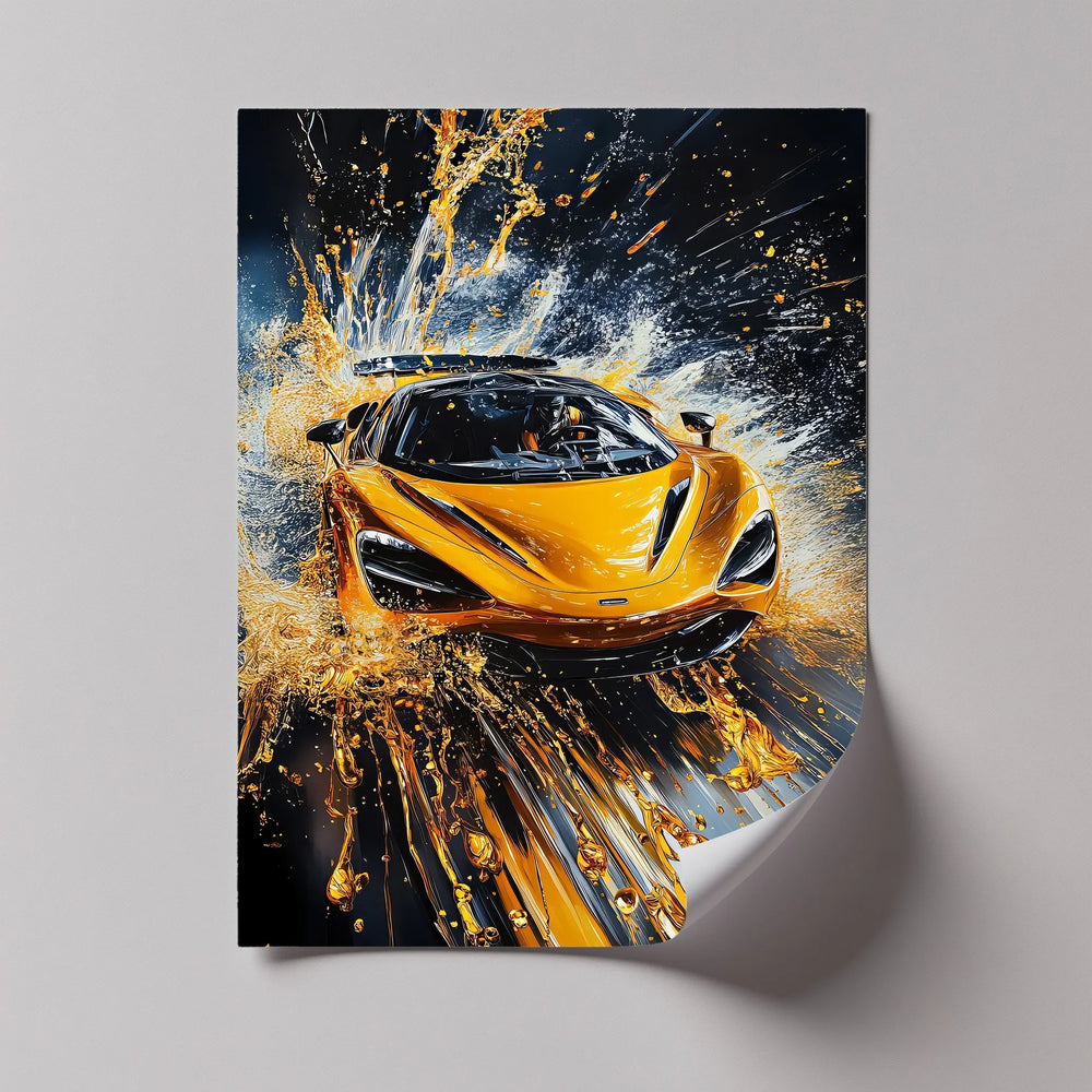 Velocity Splash – Yellow Supercar in Liquid Motion Canvas Print - MyPhotoStation