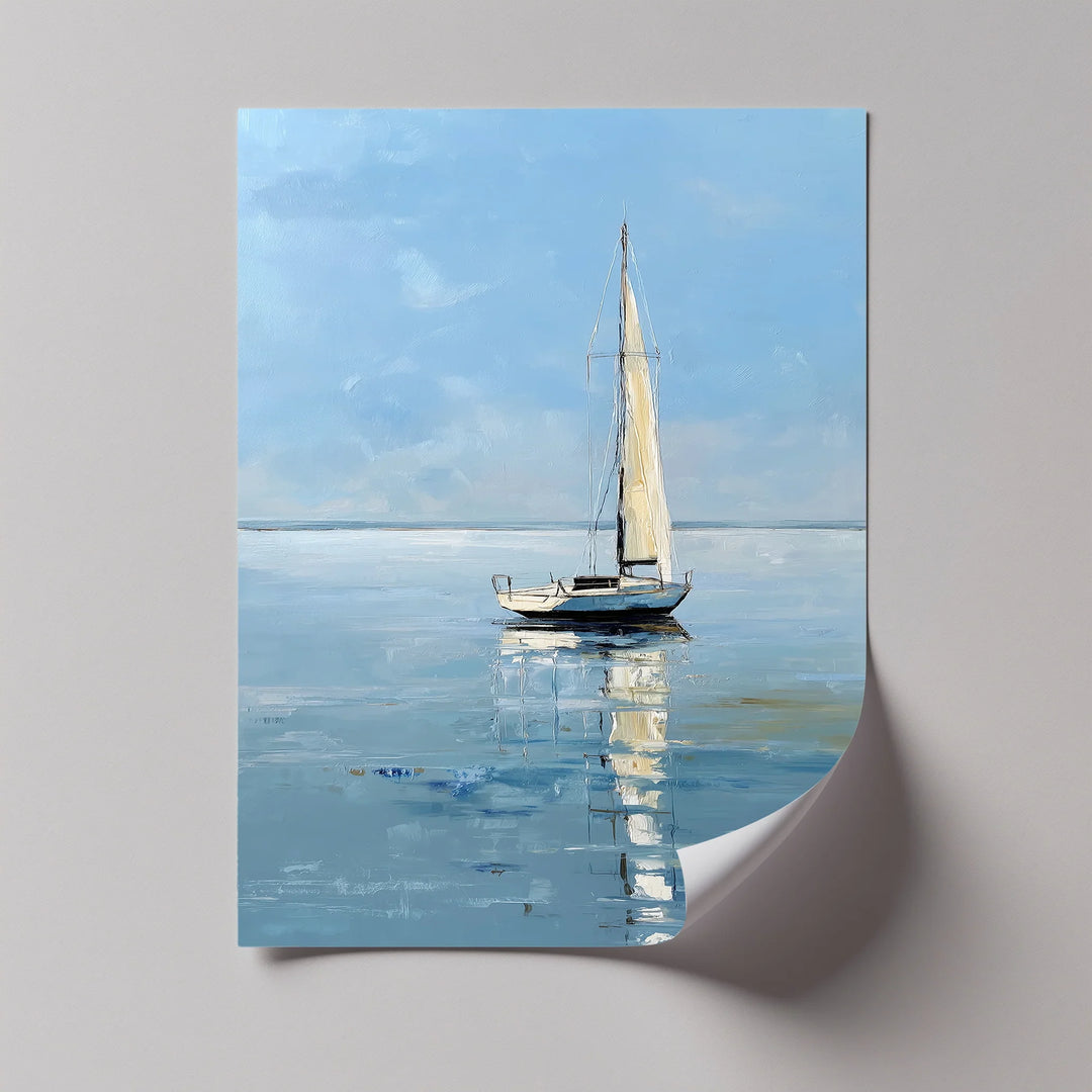 Solitary Sail – Tranquil Seascape with Reflection Boat Canvas Print - MyPhotoStation