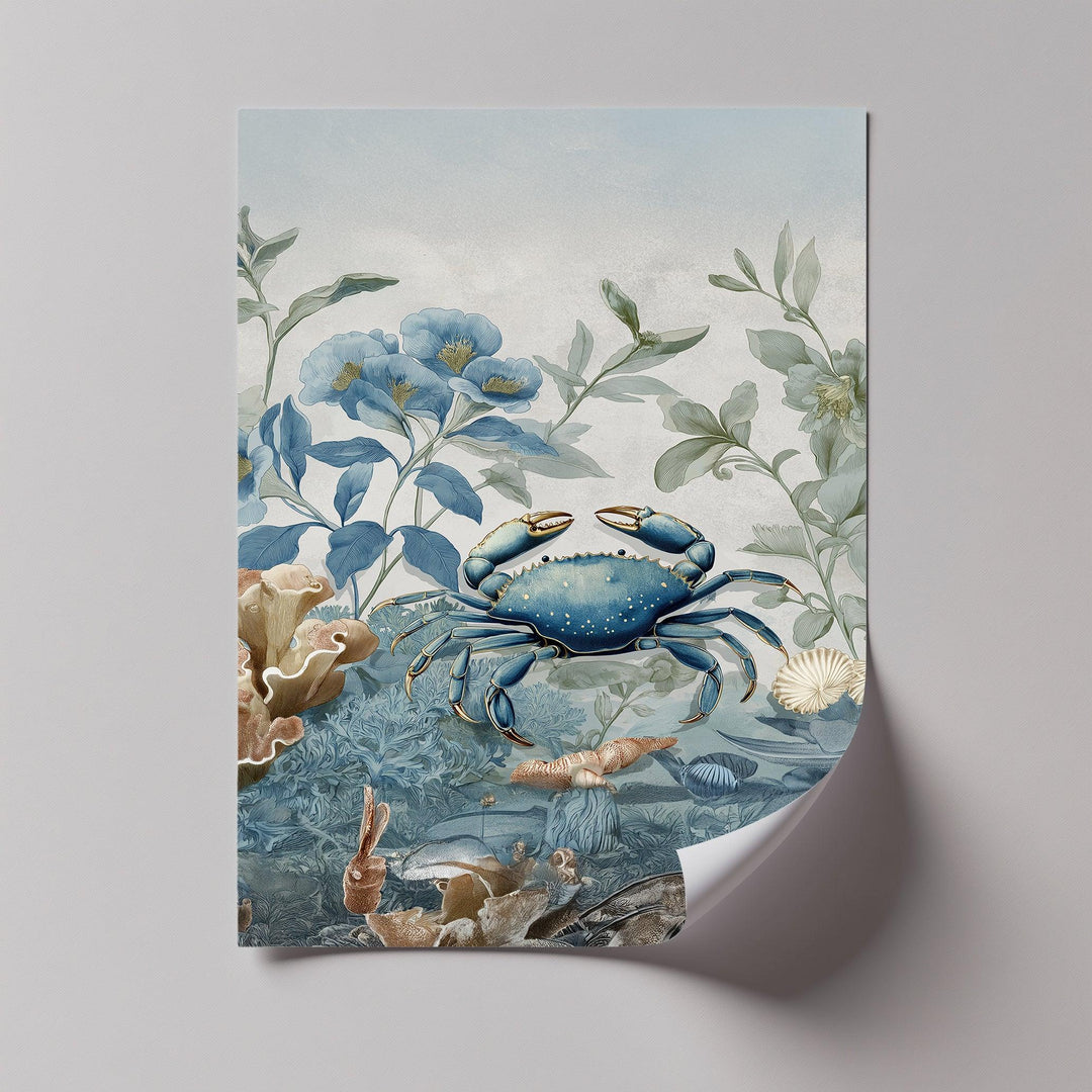 Blue Crab in Botanical Reef – Coastal Nature Canvas Print - MyPhotoStation