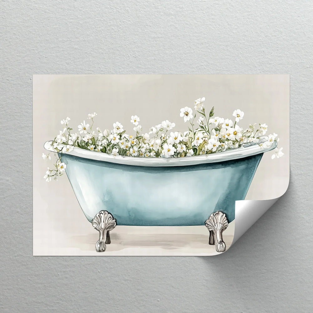 Blooming Bath – Blue Tub with White Flowers Canvas Print - MyPhotoStation