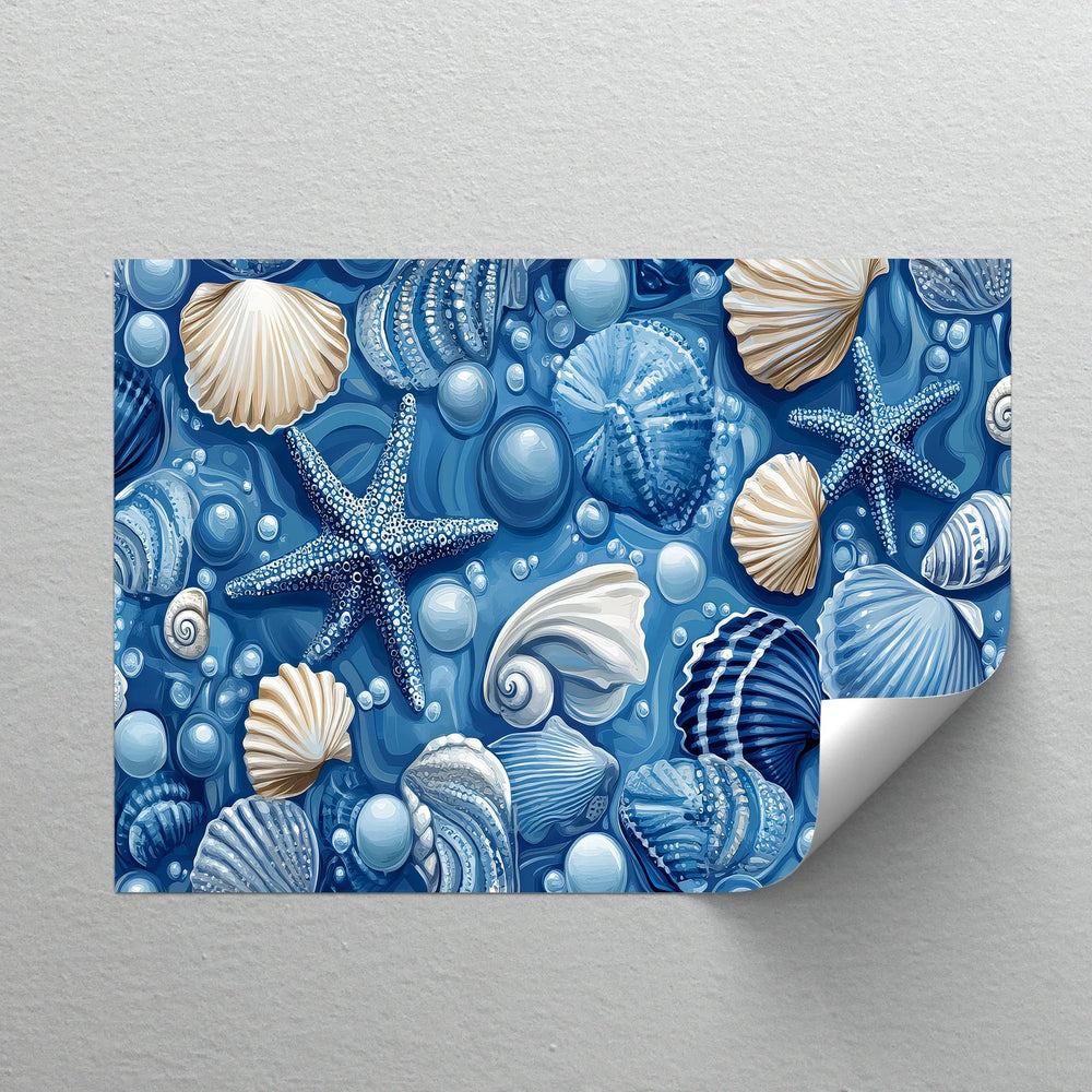 This high-resolution sea shell wall art adds a splash of blue and marine texture, making it ideal for coastal bathroom decor or beach house hallways.