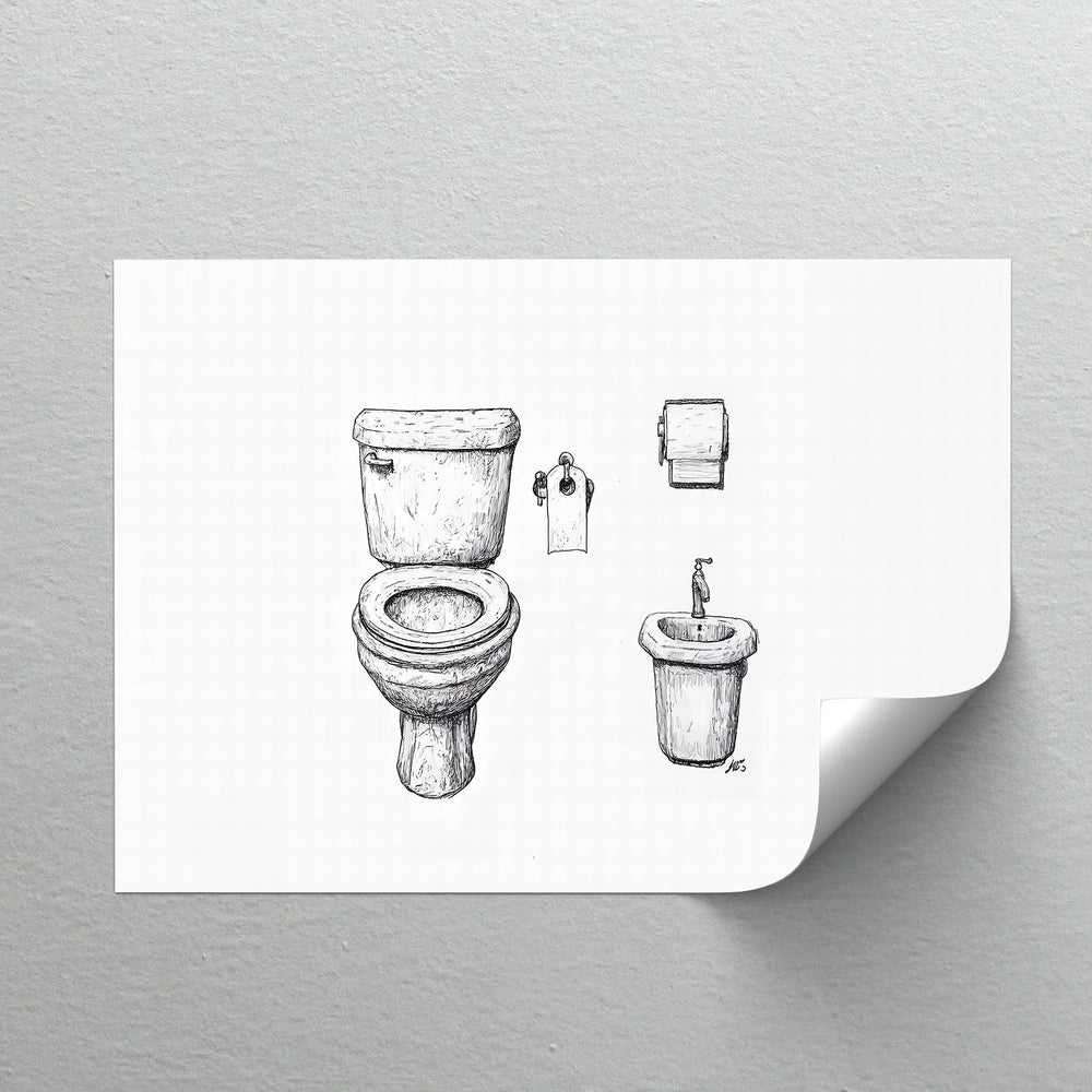 Linework Loo – Minimal Toilet Sketch Canvas Print - MyPhotoStation