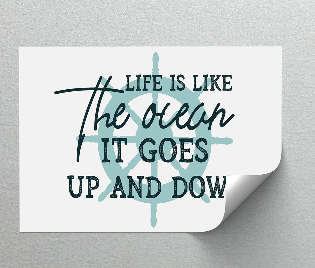 Sea-inspired motivational wall print in teal tones