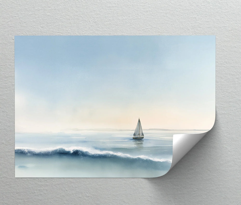 Sailboat on Tranquil Waters – Minimal Ocean Horizon Canvas Print - MyPhotoStation