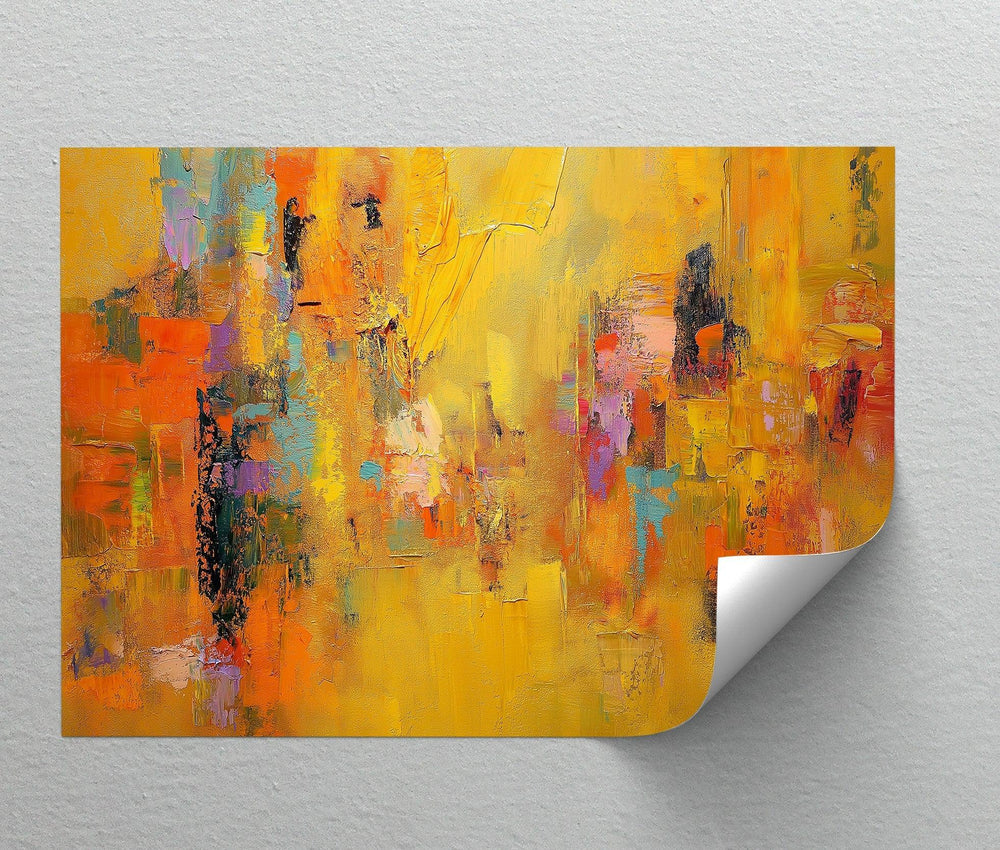 Expressive modern wall decor in orange, ochre, and pastel strokes
