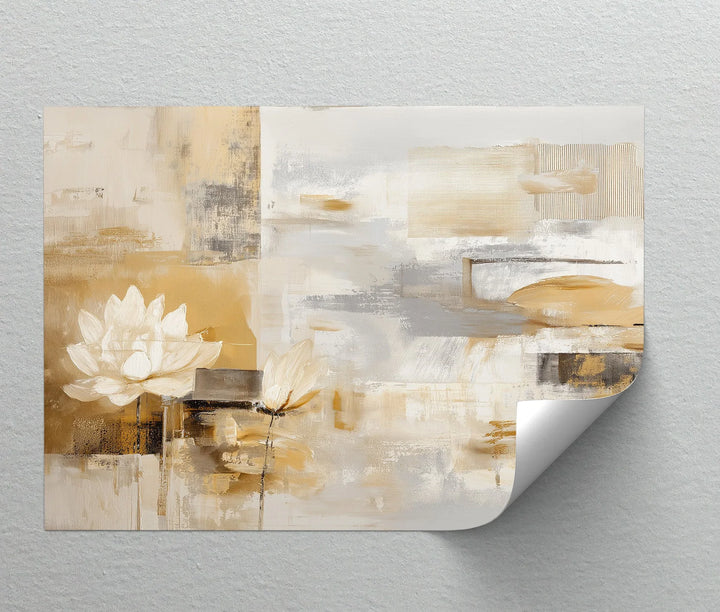 Contemporary beige flower artwork on canvas for calm interiors