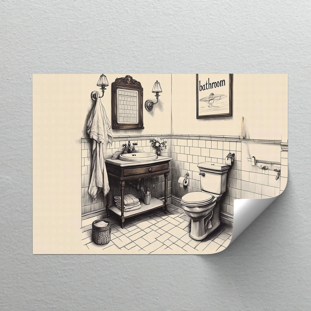 Vintage Vanity – Classic Bathroom Ink Drawing Canvas Print - MyPhotoStation