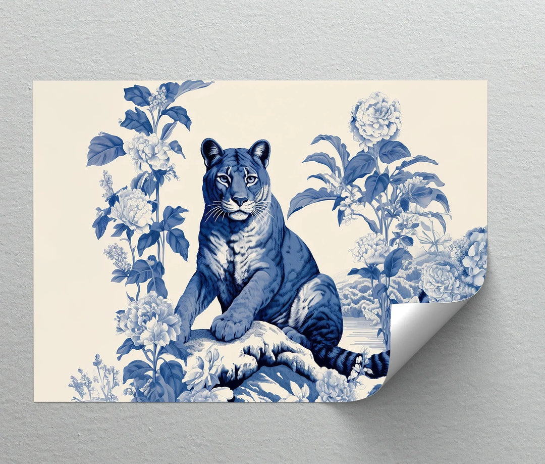 Blue Tiger Among Blossoms – Botanical Jungle Canvas Print - MyPhotoStation