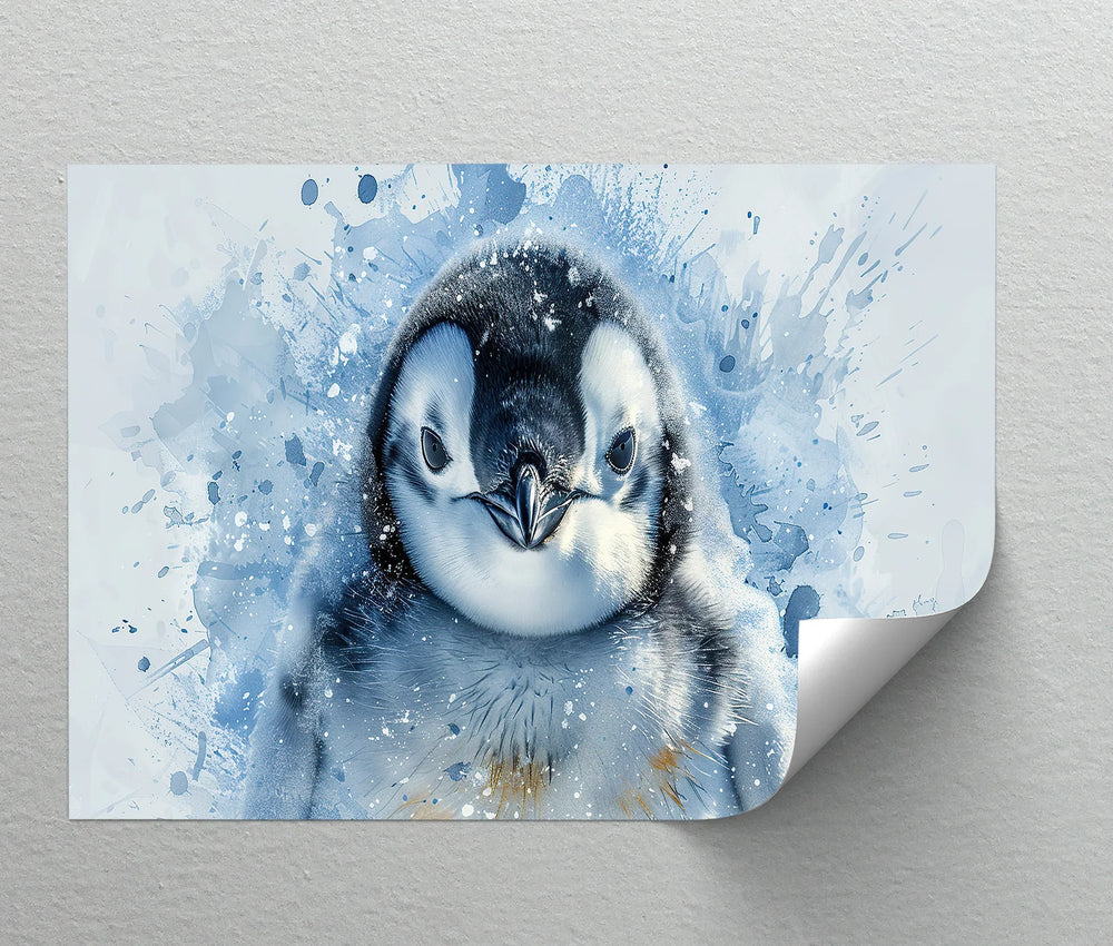 Baby Penguin Splash – Watercolor Arctic Animal Canvas Print - MyPhotoStation
