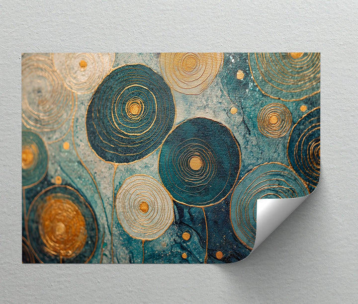 Golden Spiral Blossoms – Teal and Gold Abstract Canvas Print - MyPhotoStation