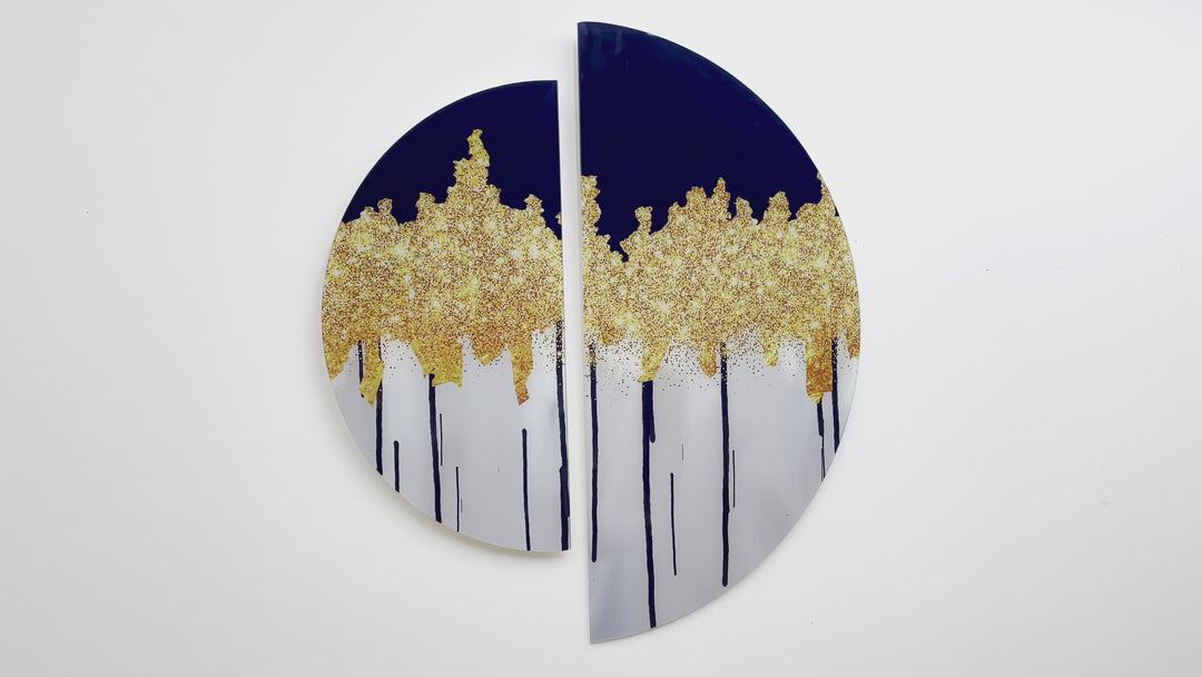 Set of 2 Piece Golden Marble Glass Wall Art