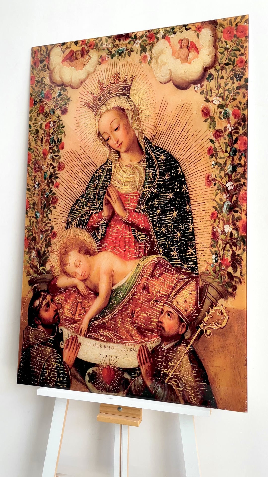 The Virgin Adoring the Christ Child Glass Wall Art