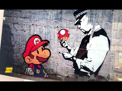 Banksy Mario and Police Man Glass Wall Art