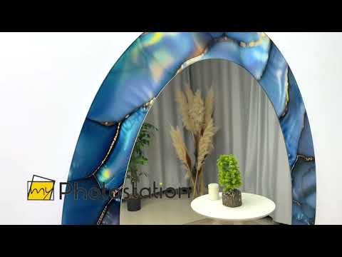 Blue Stained Oval Wall Mirror