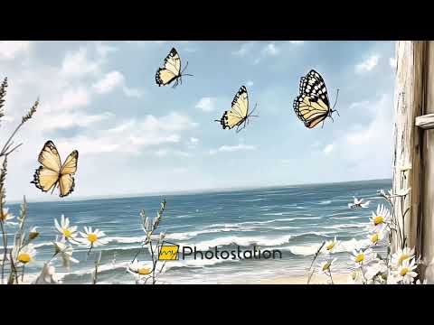 Butterflies by the Shore – Vintage Window View Kitchen Canvas Print