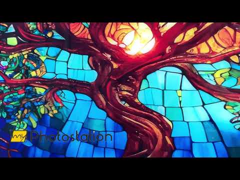 Stained Blue Life of Tree Glass Wall Art