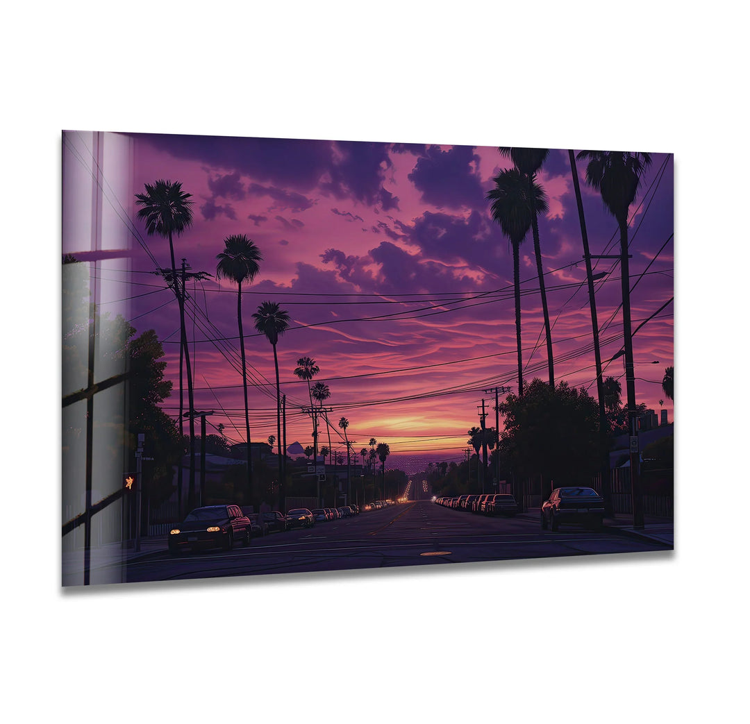 San Diego Pink Sunset Glass Wall Art glass art painting, glass art for the Wall