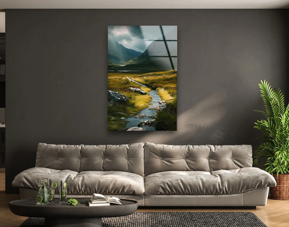 Scottish River & Mountain Glass Wall Art glass art painting, glass art for the Wall