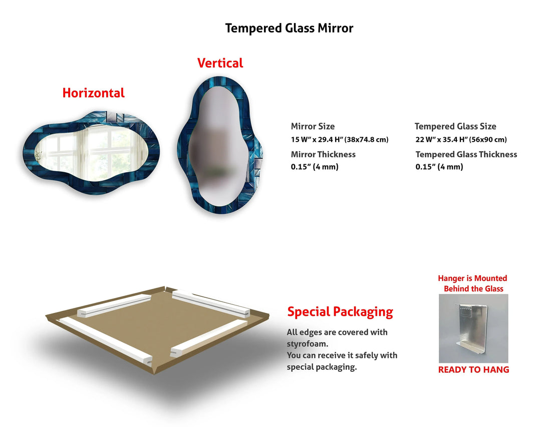 Blue Stained Abstract Asymmetric Wall Mirror - MyPhotoStation