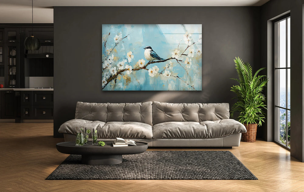Sparrow Oil Paint Glass Wall Art glass pictures for Wall, glass prints wall art