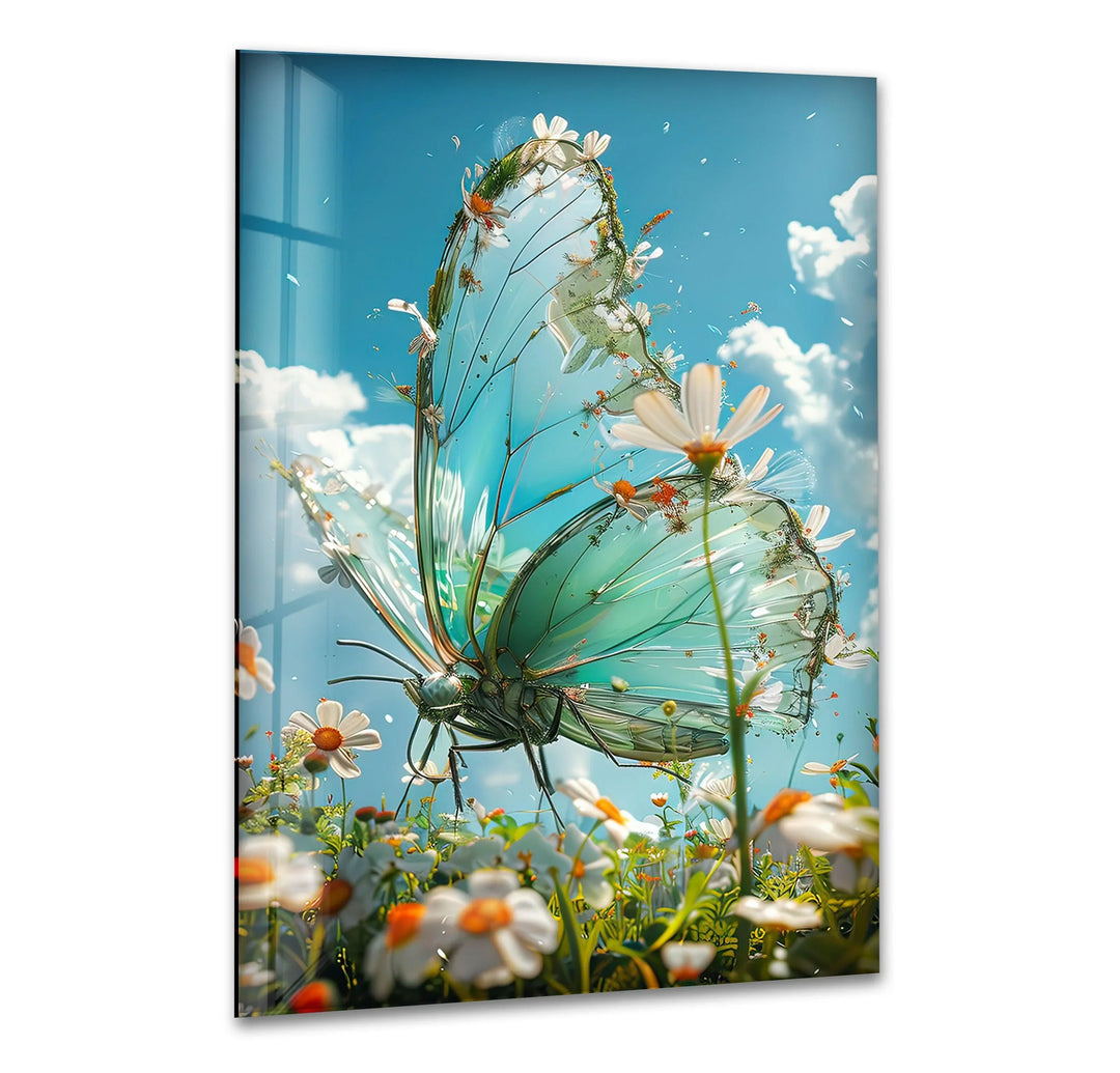 Spring Flowers And Butterfly Glass Wall Art Glass Printing Wall Art, Print photos on glass