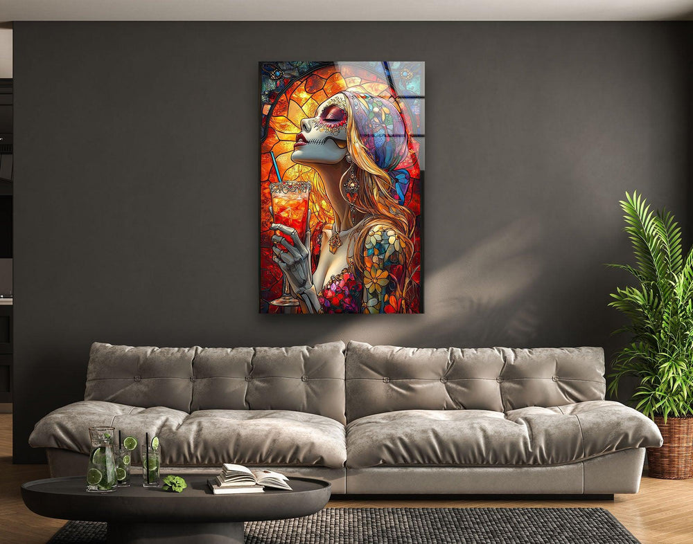 Stained Mexican Woman Glass Wall Art glass pictures for Wall, glass prints wall art