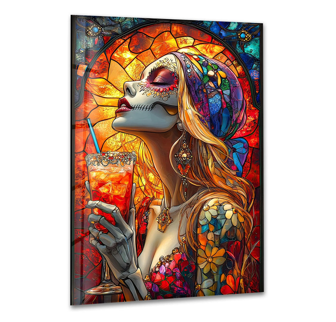 Stained Mexican Woman Glass Wall Art glass image printing, glass prints from photos